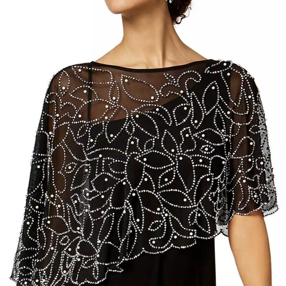 MSK Women's Boat-Neck Embellished-Cape Jersey-Knit Gown Black - Picture 3 of 5